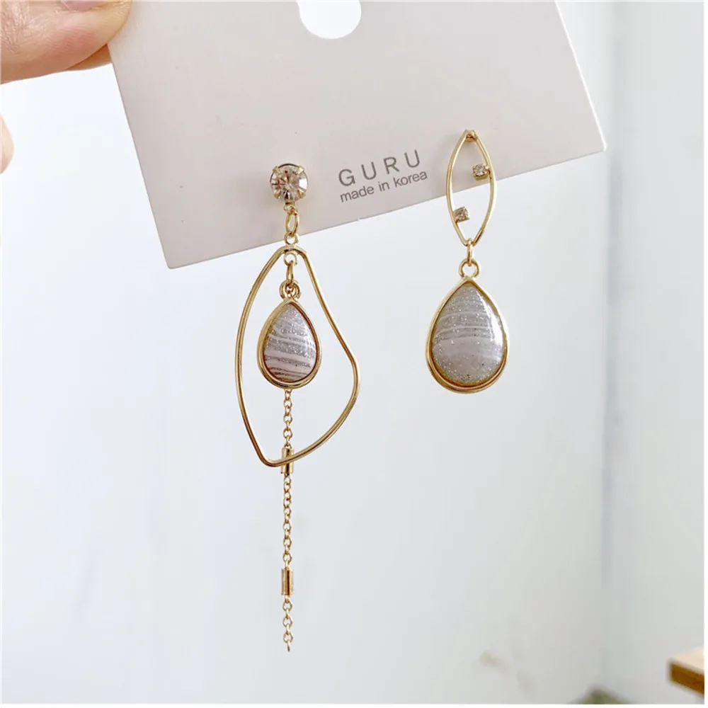 

925 Sterling Silver Korea Geometric Asymmetrical Earring Water Drop Dangle Shell Marble Texture Fashion For Women Ear Rings 2019