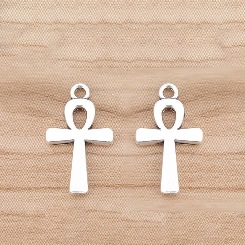 

30Pcs Tibetan Silver 2 Sided Ankh Egyptian Cross Charms Pendants for DIY Bracelet Necklace Jewellery Making Accessories 22x13mm