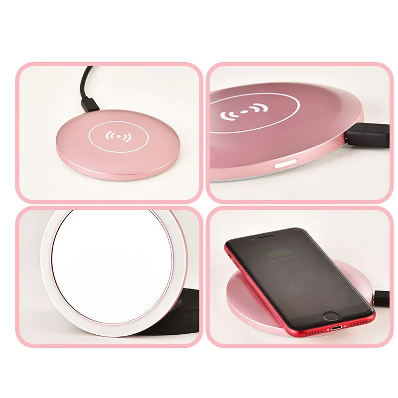 Зеркало для макияжа портативное беспроводное зарядное устройство светодиодный