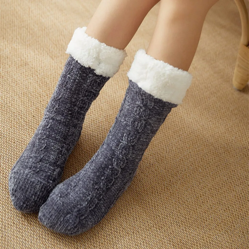 Women Winter Cotton Socks Solid Thicker Anti-slip Floor Socks Carpet Socks