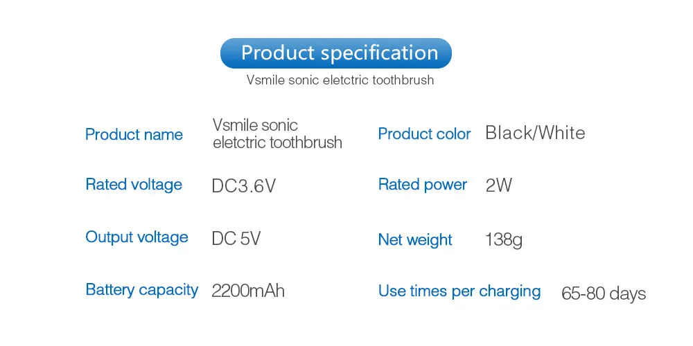 Vsmile многофункциональная электрическая зубная щетка с pазные насадки 5 режимов, последние 80 дней на одной зарядке, водостойкая зубная щетка