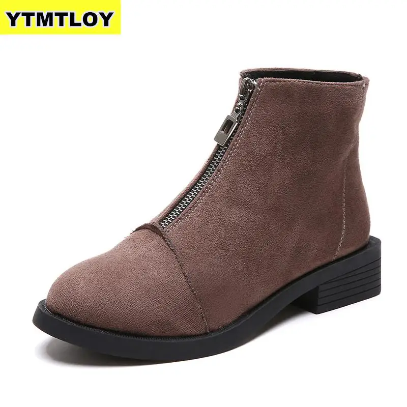 

2020 New Plush Ankle Boots Winter Women Square Heel Chelsea Boots Leather High Heel Shoes Female Botas Mujer Zipper Fur Boots