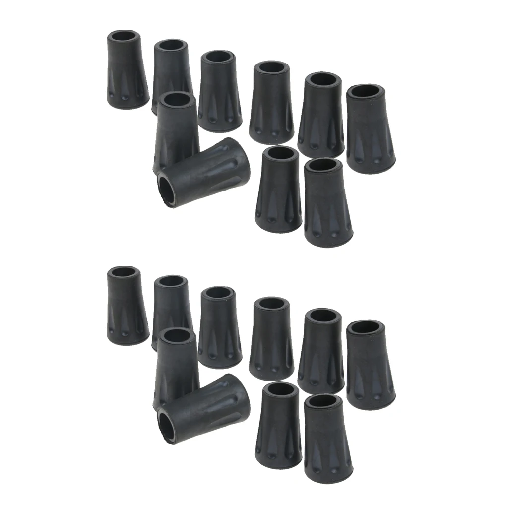 20 Pieces Durable Rubber Tips For Hiking Trekking Pole Walk Sticks Crutches Cane Tips - Black