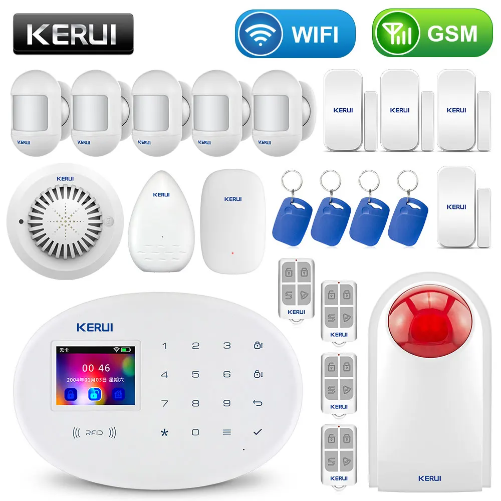 Alarm KIT11 KERUI wifi GSM домашняя система охранной сигнализации с 2,4 дюймов TFT сенсорной панелью приложение управление RFID карта беспроводной умный дом Охранная сигнализация - Цвет: Alarm KIT11