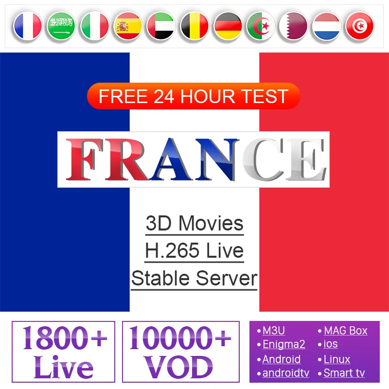 

French IPTV Arabic Netherlands Belgium Spain 1 Year IPTV subscription Code Android IPTV M3u Germany Algeria IPTV France PK QHDTV