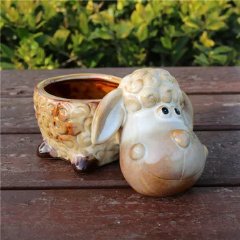 

FUNNY PORCELAIN LITTLE SHEEP FIGURINE FLOWER POT DECORATIVE CERAMICS LAMB HYDROPONICS PLANTER ORNAMENT ART AND CRAFT ACCESSORIES