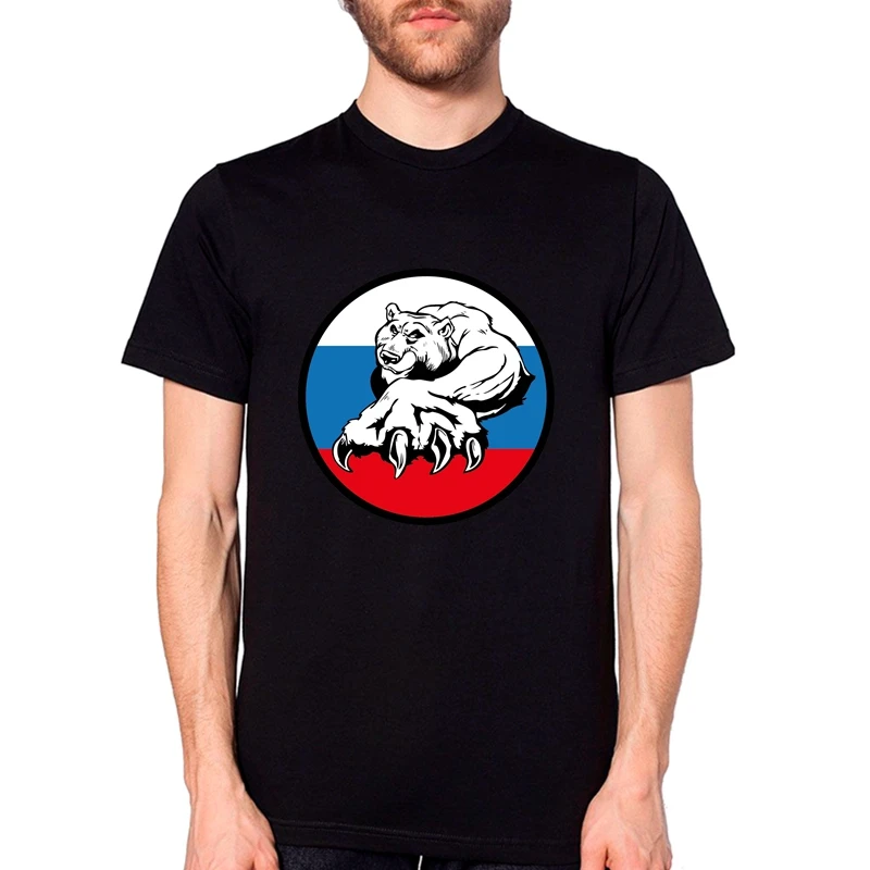 

TriDitya HT0573# Flag of Russia and Bear Unisex Cotton Tee-shirt O Neck Short Sleeve Tshirt Custom-made