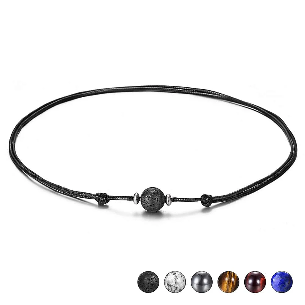 Bead Leather Necklace Choker for Men Lava Tiger Eye Lapis Lazuli Hematite Metal Stone Adjustable Teen Jewelry Gift LDNM25 - Image 5