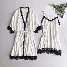 Сдельная пижама женская одежда и одежда для сна с v-образным вырезом Шелковая пижама женская пикантная ночнушка большого размера наборы женская