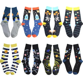 

SOPLCAALCK Wedding Planet Funny Socks Men Cartoon Universe Rockets Creative Men Socks Calcetines Hombre Divertido Crew Skarpetki