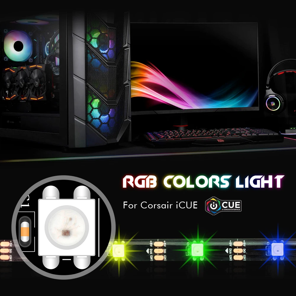 RGB Led индивидуально адресуемый светильник WS2812B IP65 для 3pin 5V ADD_Header для Corsair iCUE интерфейс компьютерная материнская плата