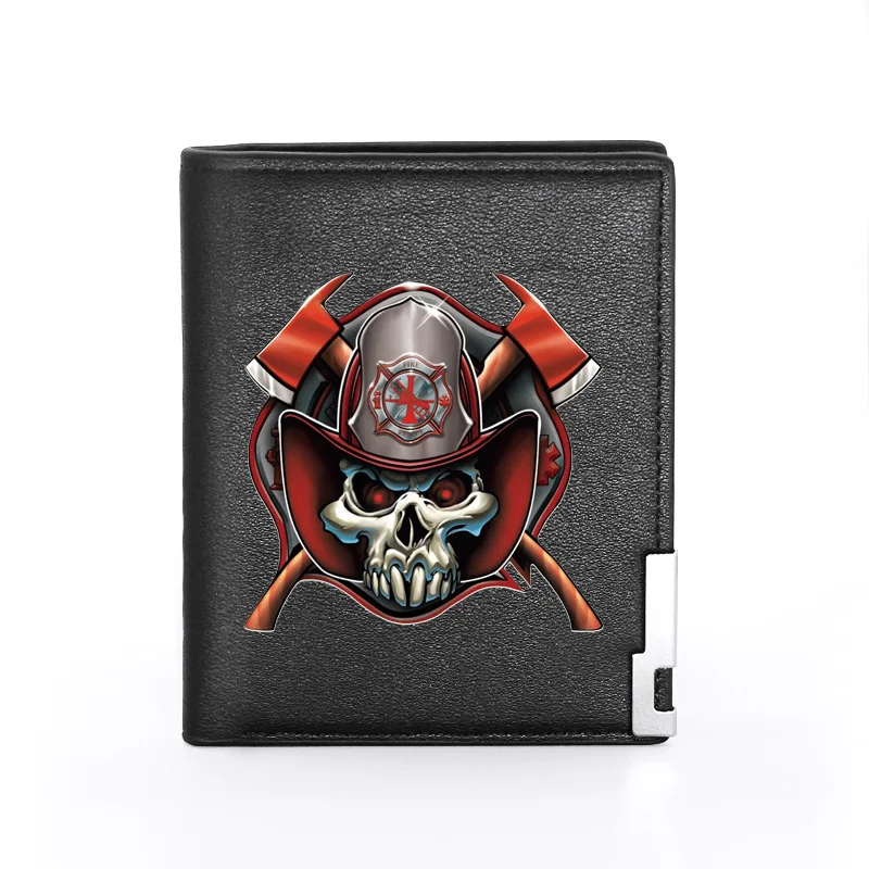 Men Women Leather Wallet Firefighter Control Cover Billfold Slim Credit Card/ID Holders Inserts Money Bag Male Short Purses 