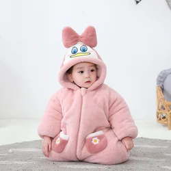 Grenouillère de dessin animé pour bébé, combinaison épaisse rose, vêtements chauds pour nouveau né garçon/fille de 0 à 3 ans 
