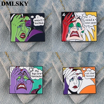 

20pcs/lot DMLSKY Evil queen Ursula Funny Metal Pins Enamel Brooches for Women Men Lapel Pin Backpack Badge Brooch M4167