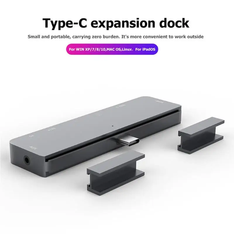 7 in 1 Type-C HUB Multifunction USB-C to HDMI/USB3.0/USB-C PD/TF Memory Card/AUX Adapter for iPad Pro /MacBook Support 4K