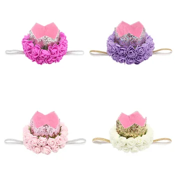 

Children's Birthday Crown Baby Hair Accessories Belt Glitter Thick Onion Double-decked Flower Headbands for Girls Diadema Bebe