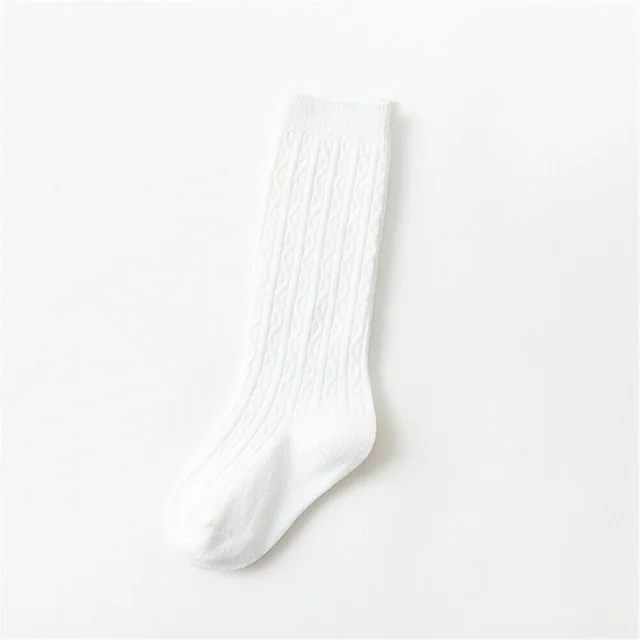 Детские весенние носки на осень От 1 до 5 лет милые хлопковые чулки для маленьких девочек длинные гетры до колена, однотонные колготки - Цвет: Белый