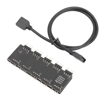 

Black Adapter 5V 12V Durable Motherboard RGB Hub Extension Cable Fan Splitter Controller Synchronization 10 Channel For AURA