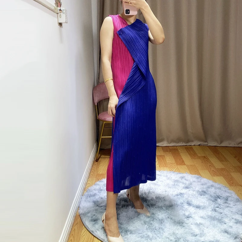 Changpleat новые дизайнерские женские платья Miyak плиссированные на одной пуговице тонкие большие эластичные без рукавов модные длинные платья D00