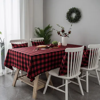 

Table cloth British style red and black tartan woven cotton tablecloth