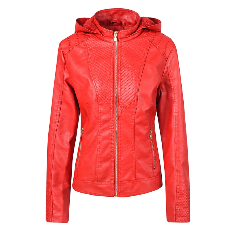 thicken Women jacket tops Casual Zipper PU Hooded Coat cool leather Jacket Motorcycle Slim Biker Parka Outerwear ladies bomber