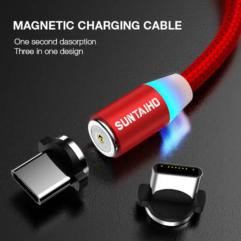 Suntaiho USB магнитная зарядка течёт светильник светодиодный Micro USB магнитный кабель Быстрая зарядка для iphone светильник ing USB Type C кабель Магнитный кабель для мобильного телефона
