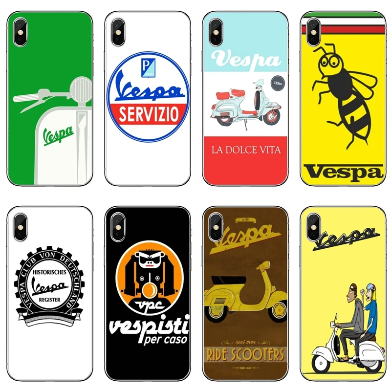 For iPhone 11 pro XR X XS Max 8 7 6s plus SE 5s 5c iPod Touch 5 6 Transparent cover case Vespa Italian pedal motorcycle | Мобильные