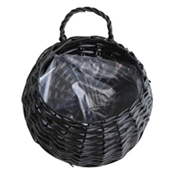 

NEW-Wicker Wall Hanging Flower Basket Wicker Bird's Nest Flower Pot Wicker Hand-Woven Black