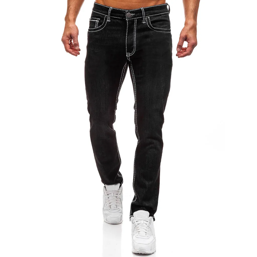 Новое поступление модные мужские повседневные однотонные джинсы с прорезями джинсовые длинные брюки Прямая поставка
