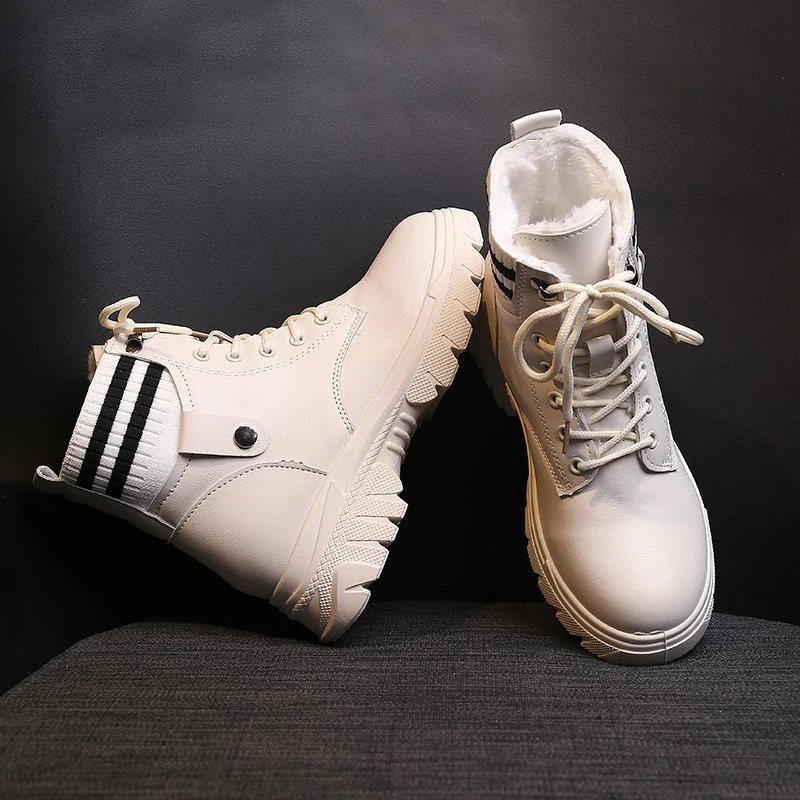 NEW Boots for Women Fashion Beige Black Women's Boots Short Plush Winter Boots Female Women Shoes PU Leather Boots Women's Shoes