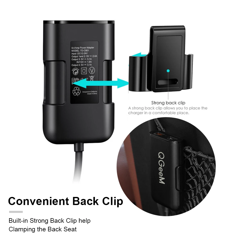 Автомобильное зарядное устройство QGEEM 4 USB QC 3 0 быстрая зарядка телефона