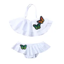 Летний купальный костюм с оборками и принтом бабочки для маленьких девочек, купальный костюм бикини, пляжная одежда, W913