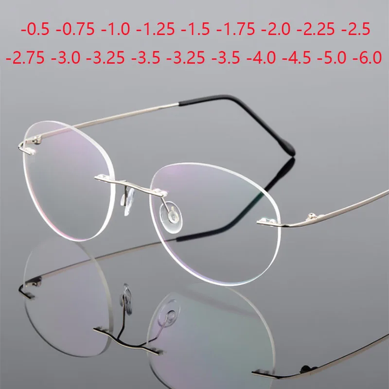 Titanium Alloy Framless owalne okulary dla osób z krótkowzrocznością wykończone kobiety mężczyźni ultralekki okulary korekcyjne bez oprawek 0 -0.5 -0.75 To -6.0 4 Titanium Alloy Framless owalne okulary dla osób z krótkowzrocznością wykończone kobiety mężczyźni ultralekki okulary korekcyjne bez oprawek 0 -0.5 -0.75 To -6.0 2