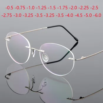 Titanium Alloy Framless owalne okulary dla osób z krótkowzrocznością wykończone kobiety mężczyźni ultralekki okulary korekcyjne bez oprawek 0 -0.5 -0.75 To -6.0