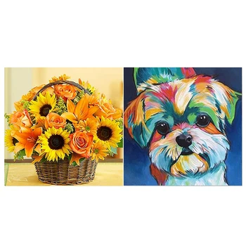 

5D Diy Diamond Flower Painting Stitch Cross Kits Diamond Embroidery Sunflower Basket Ie Pattern & Dog Color