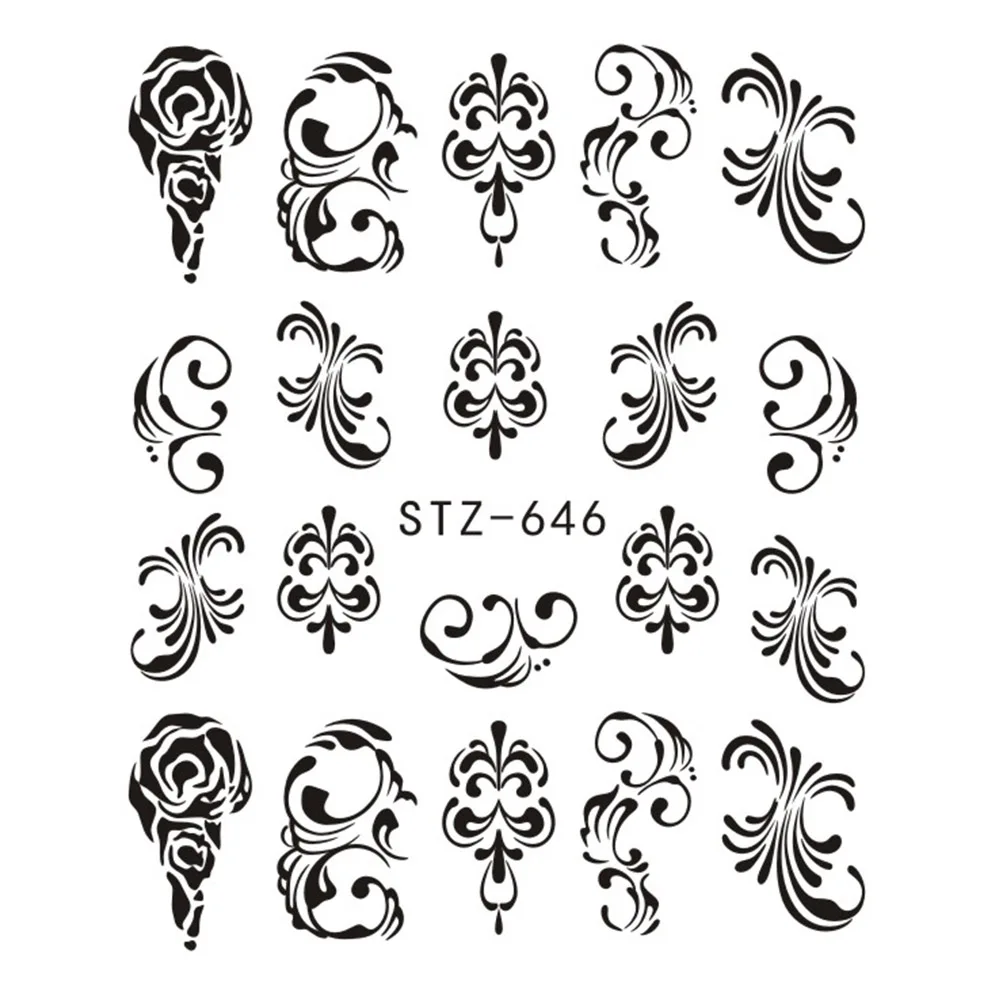 1 шт., геометрические узоры, черно-белые наклейки для ногтей, слайдеры, Переводные картинки, водяные наклейки, наклейки для маникюра, украшения для ногтей, BESTZ498-1 - Цвет: STZ646