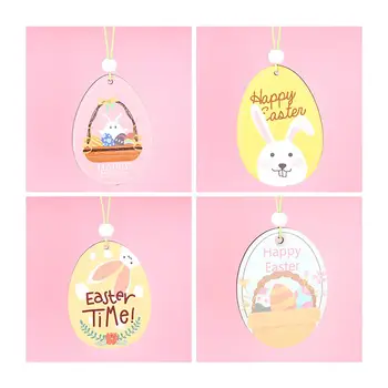 

5Pcs Wooden Easter Pendant Hollow Rabbit Chicken Egg Shell Hanging Decoration