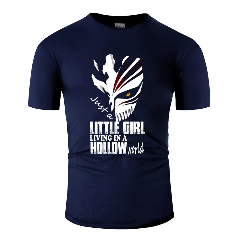 Новая футболка с надписью «bleach fan little girl Live in a hollow world» оригинальная Однотонная футболка Свободная футболка с круглым воротником - Цвет: Men-Navy Blue