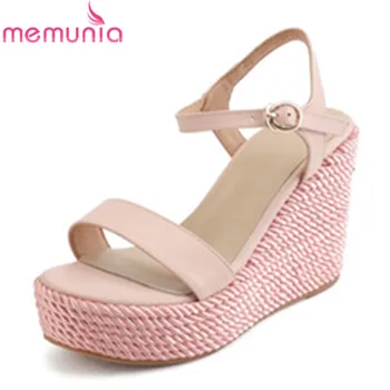 

MEMUNIA 2020 New Brand summer women sandals genuine leather fashion buckle party wedding shoes wedges platform high heels shoes
