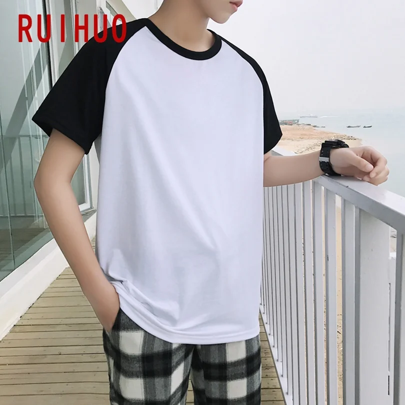 RUIHUO Мужская футболка с коротким рукавом круглым вырезом хлопок повседневные