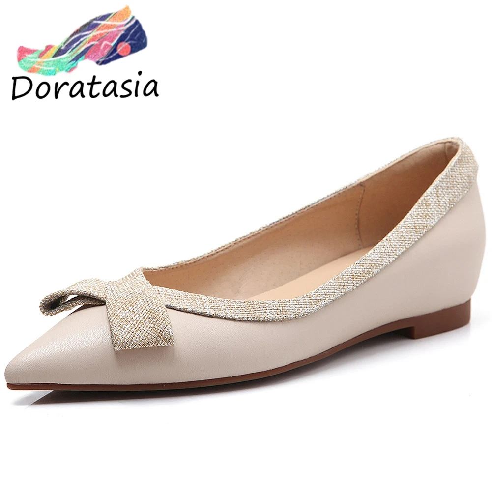

DORATASIA New Spring Girl Elegant Shallow Genuine Leather Flats Casual Pointed Toe Flats Women 2020 Low Heels Shoes Woman