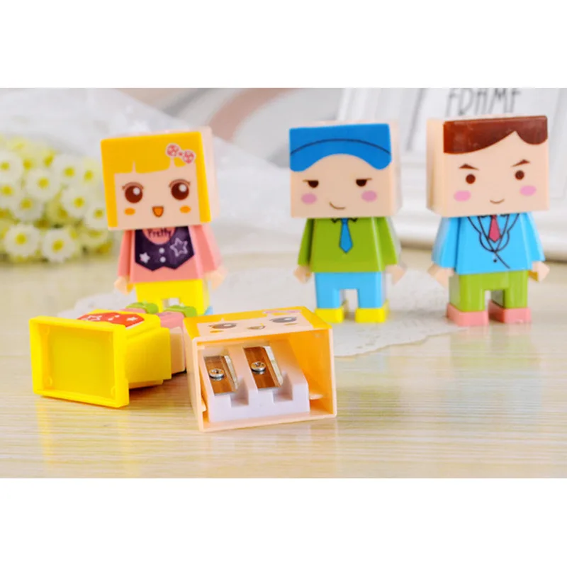 

Cute Cartoon DIY building block people Pencil Sharpener Kawaii School Supplies Stationery Items Student Prize for Kids Gift