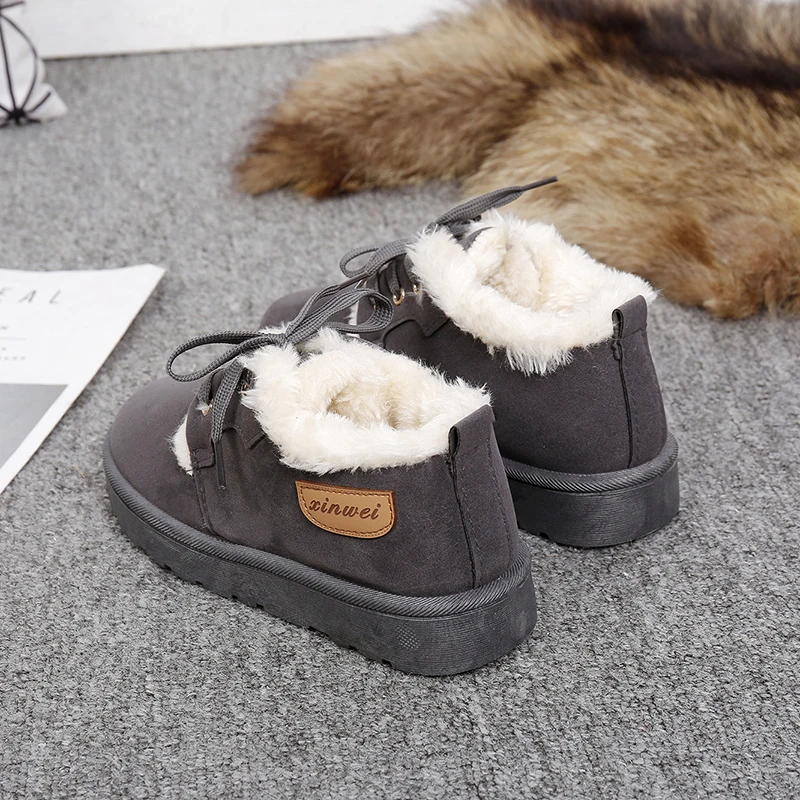 Winter New Female Snow Boots Non-slip Student Plus Velvet Warm Cotton Shoes Flat Lace Women's Boots Size 35-40