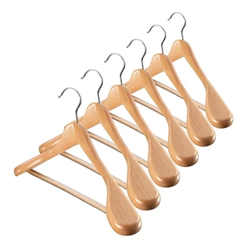 

Wide Shoulder Wooden Hangers with Non Slip Pants Bar - Smooth Finish Solid Wood Suit Hanger Coat Hanger, 360° Swivel Hook, for D