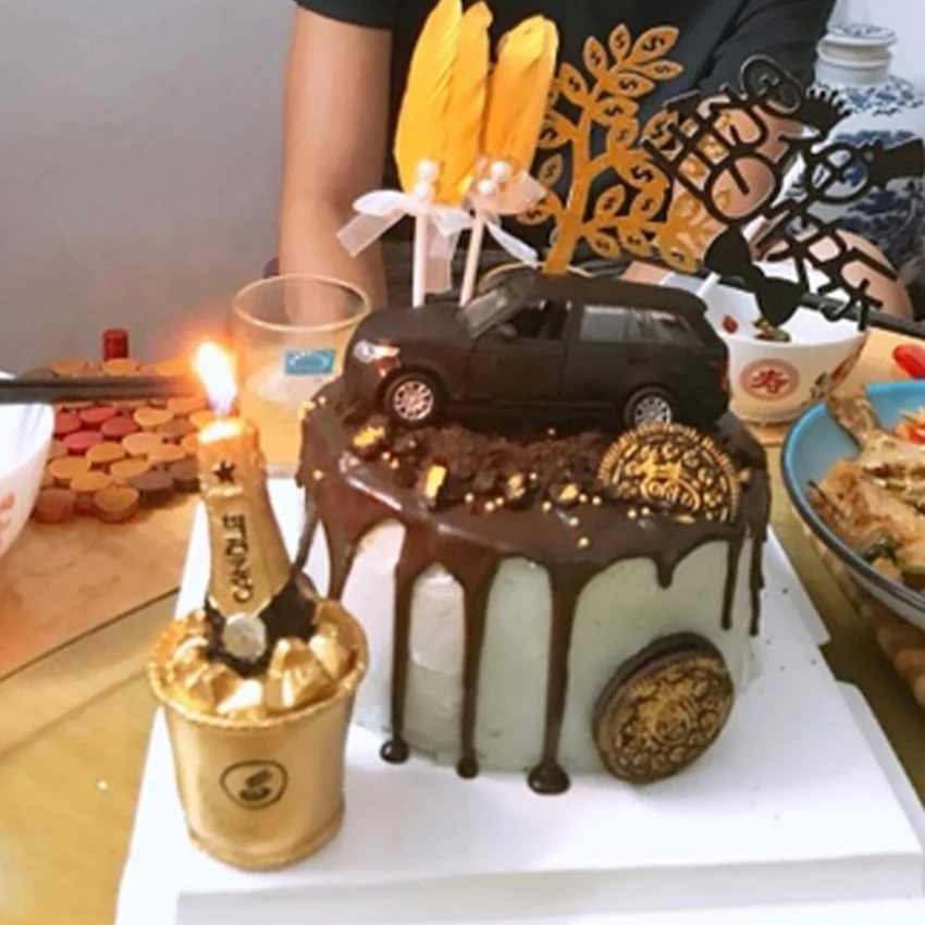 Decoration De Gateau Bouteille De Biere Bougie Champagne Seau A Biere Bougie D Anniversaire Bougie Doree Pour Fondant Decoration De Gateau Fete De Mariage Aliexpress