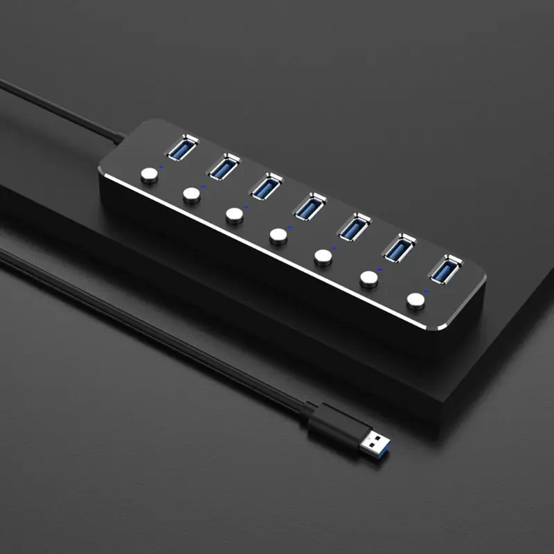 Алюминиевый USB 3,0 концентратор 7 портов USB удлинитель разветвитель с индивидуальным переключателем вкл/выкл 83XB