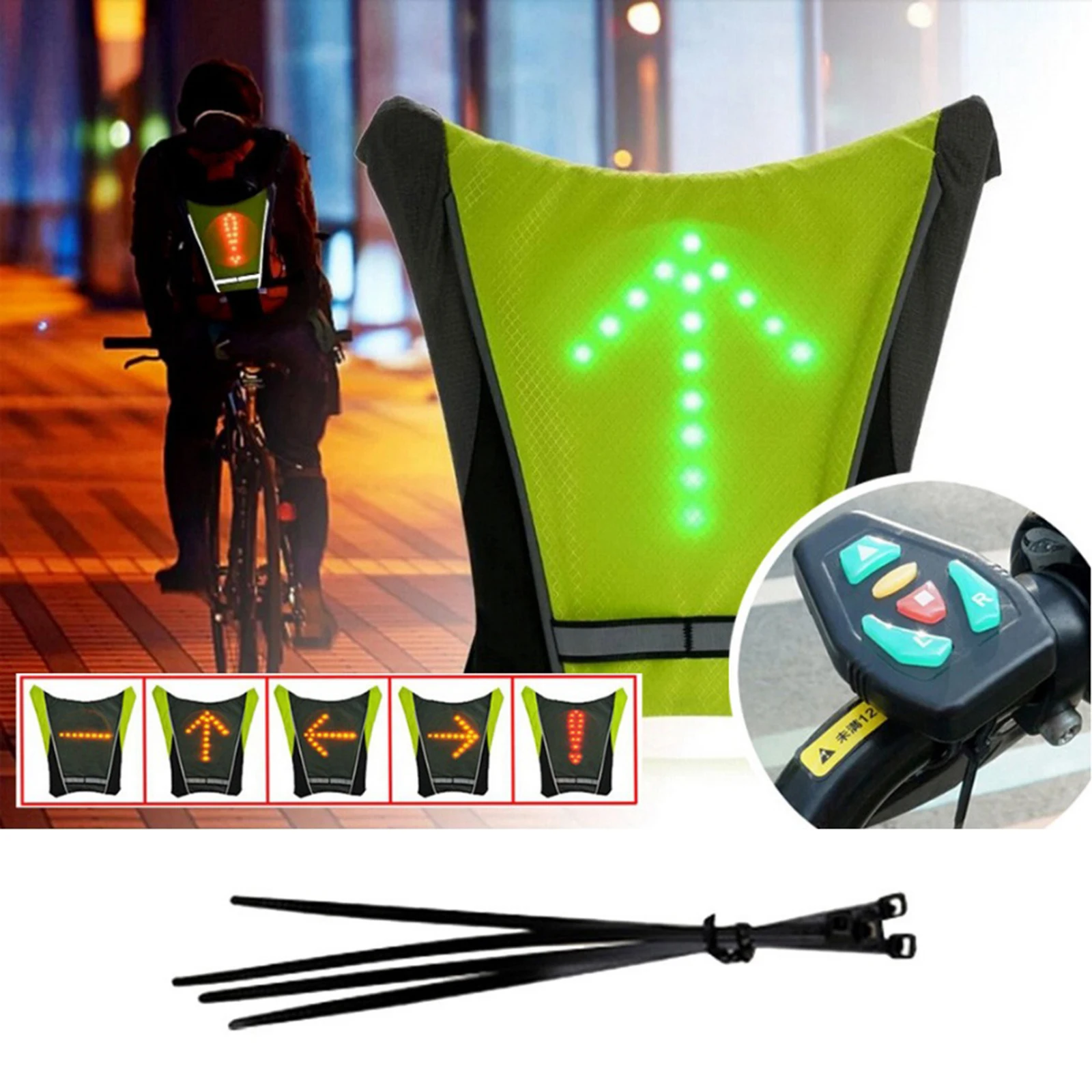 Night Cycling Remote LED Signal Turn Warning Light Security Safety Vest Backpack