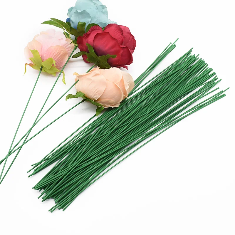 Artificial Flower Pole Iron Wire Silk Roses Fake Leaf For Wedding