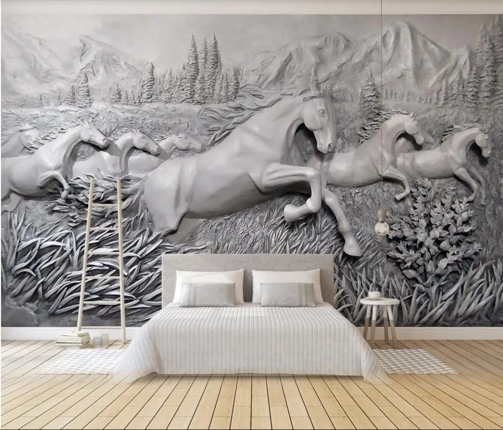 

Custom mural in rolls 3d photo wallpaper Embossed Horse and Eight Horses home decor wallpaper for walls 3 d in the living room