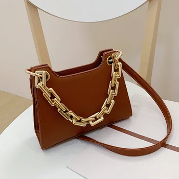 

Leather Crossbody Bags For Women 2020 Solid Color Hand Bags Small Clutches Thick Chain Retro Shoulder Bag Women Purses And Handb